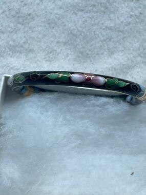 Vintage Maroon Enamel Floral Cloisonné Bangle Bracelet